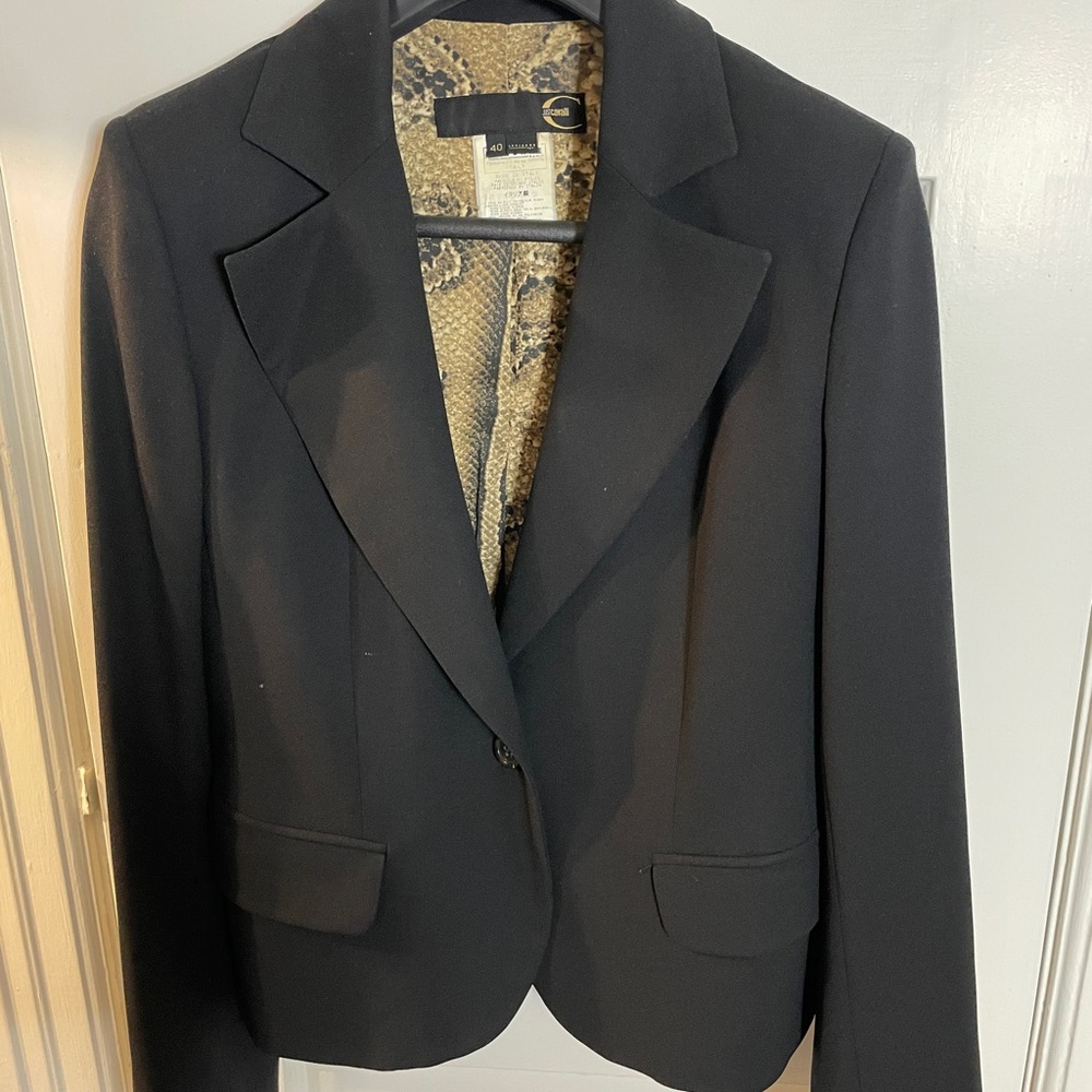 Just Cavalli Black Blazer with Animal Print Lining
